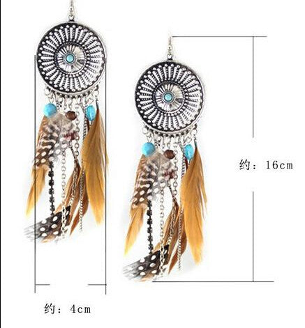 Hollow fringed feathers long paragraph earring